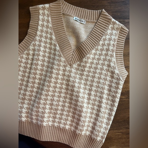 SDENCIN Sweaters - SDENCIN Houndstooth V Neck Knit Sweater Vest